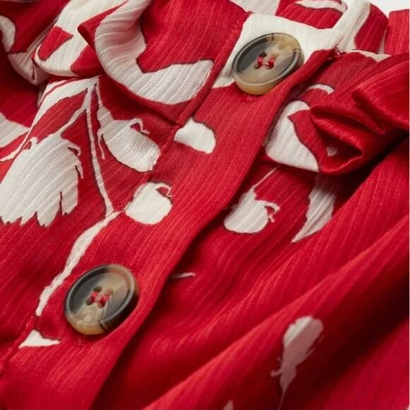 Johanna Ortiz X H&M Red Floral Top Size Large - Picture 6 of 7